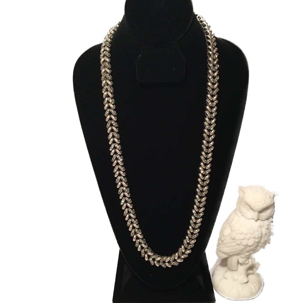 Giles and Brother Layered Rhinestone Necklace / Giles & Bro Chain Silver Tone